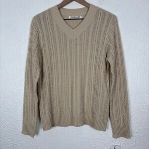 Lulu B Beige Cable Knit V-Neck Sweater NWT Size Large